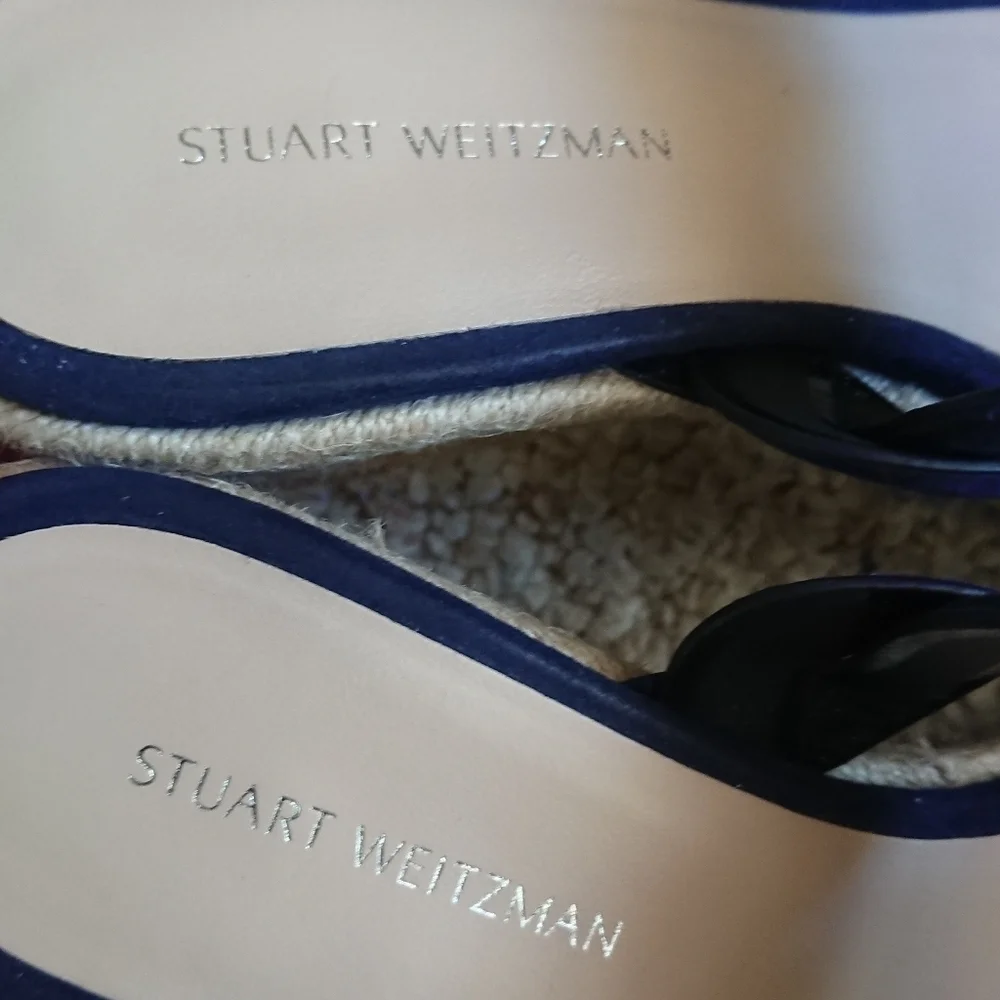 Stuart Weitzman navy Blue Twist Suede  Wedge Sandals size 6.5 - Picture 9 of 13